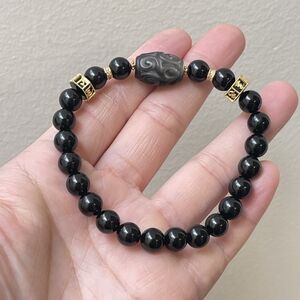 Handmade Custom Designed Black Tourmaline w/ Silver Obsidian Bracelet